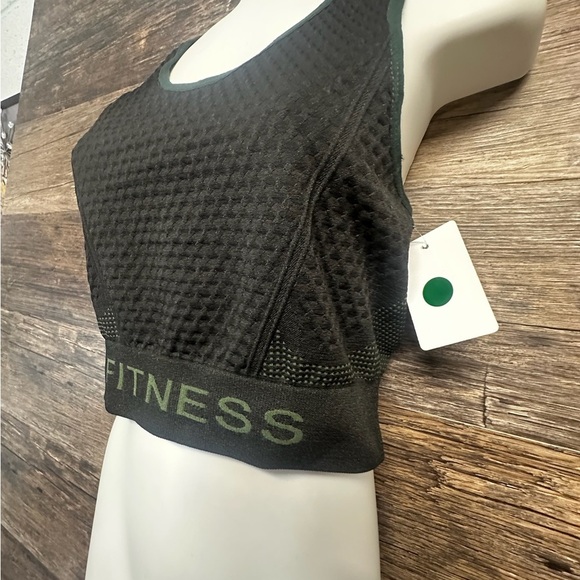 FITNESS Black and Green High Neck Sports Bra Crop Top OSFM - Picture 5 of 9